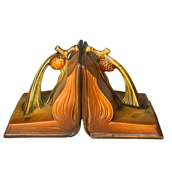 Vintage Art Nouveau Pine Cone Bookends Bronze Metallic Finish Library Home Decor - Picture 2 of 6
